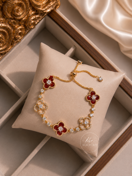 1pc Elegant Rhinestone Inlaid Four-Leaf Clover Adjustable Bracelet